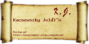 Kacsovszky Jolán névjegykártya