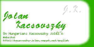 jolan kacsovszky business card